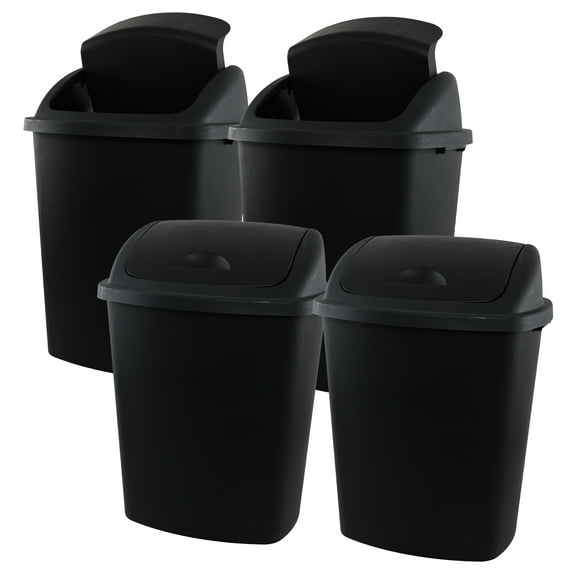 Qqbine 4 Packs Tall Plastic Kitchen Trash Can Swing Lid, 18 Gallon Large Plastic Garbage Can, Black