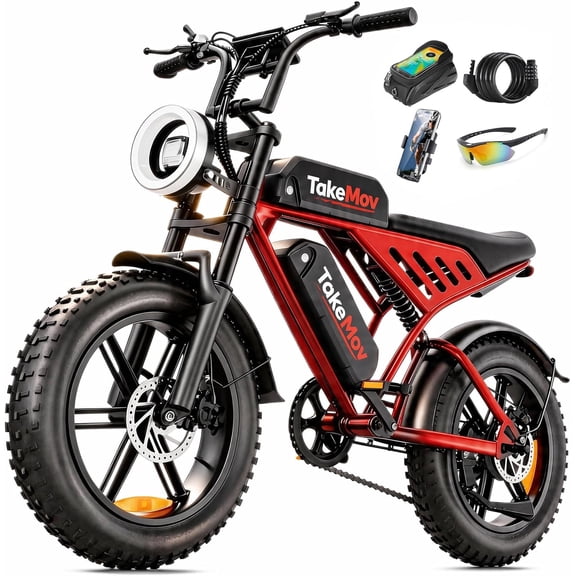 TakeMov Electric Bike for Adults, 2000W Peak Ebike, 40MPH 80Miles Electric Mountain Bike, 20" X 4.0 Fat Tire Adult Electric Bicycle with 48V 25AH Battery E Bikes, Full Suspension Electric Dirt Bike