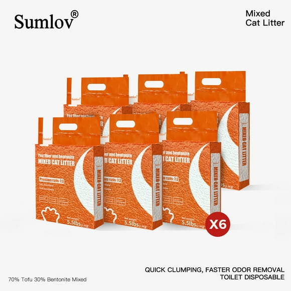 33lbs Sumlov MIXED Tofu Cat Litter, Natural Botanical, Dust-Free, Flushable, Quick Clumping, Odor Control