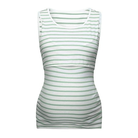 

asdoklhq Maternity Clothes for Women Clearance Women Mom Pregnant Nursing Baby Vest Stripe Tops Blouse Clothes