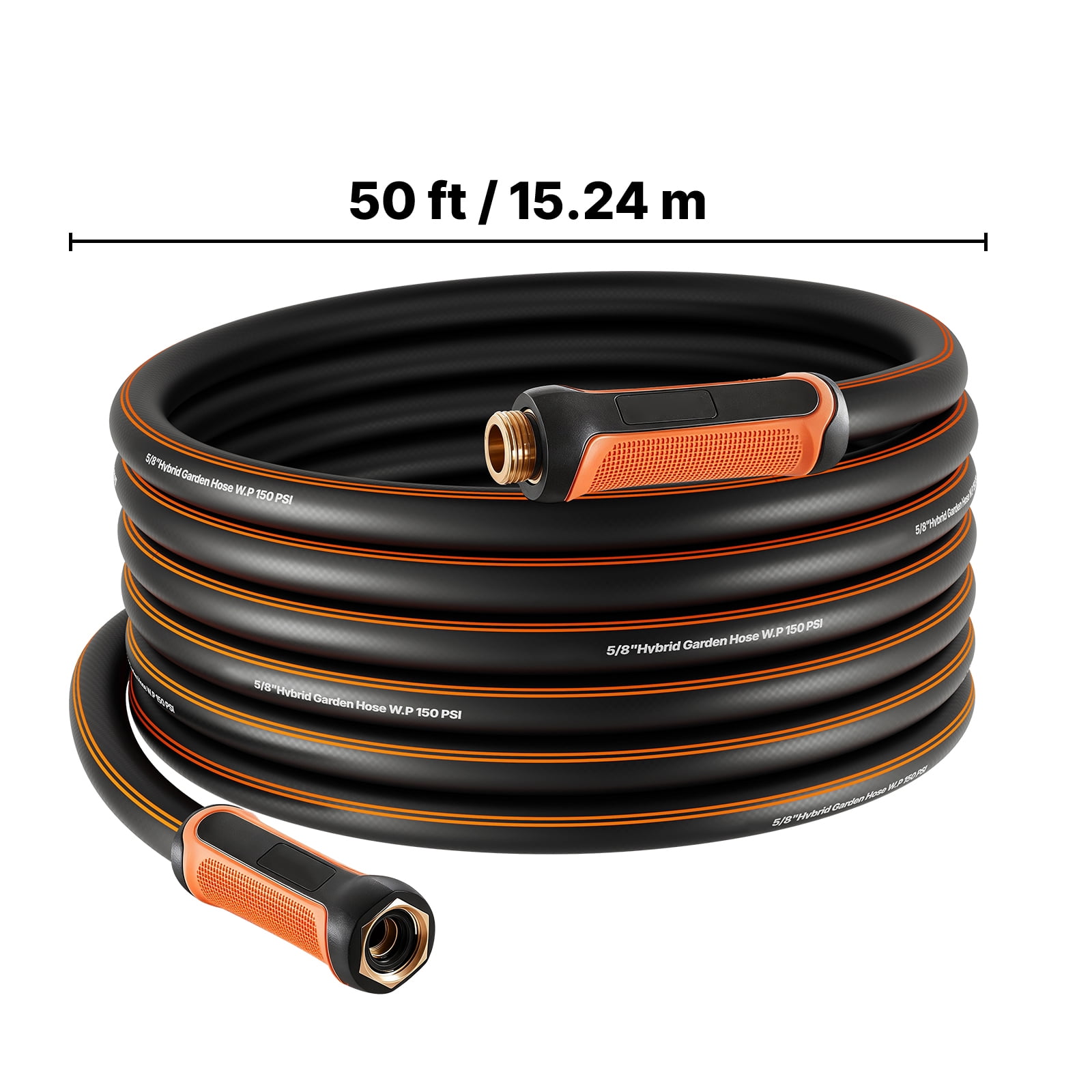 KFFKFF 50 ft 5/8" Durable 4-Layer Rubber Water Hose, 150PSI Working Pressure & 600PSI Burst Strength, Flexible and Non-Kink Outdoor Hose with 3/4" Fittings, Lightweight Option for Gardening