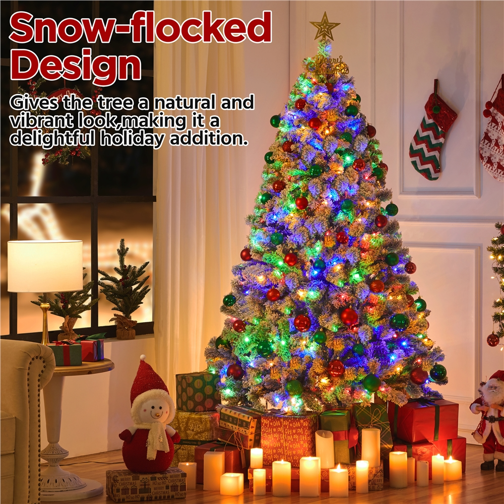 Alden Design 6ft Pre-lit Flocked Artificial Christmas Tree with 250 LED Lights for Holiday Decorative, White