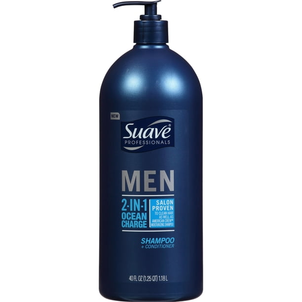 Suave Professionals Men Champú y acondicionador 2 en 1 Ocean Charge Botella con dosificador de 40 onzas