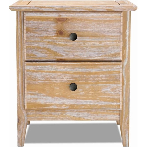 Grain Wood Furniture Greenport 2-Drawer Bedroom Nightstand, Solid Wood with Brushed Driftwood Finish
