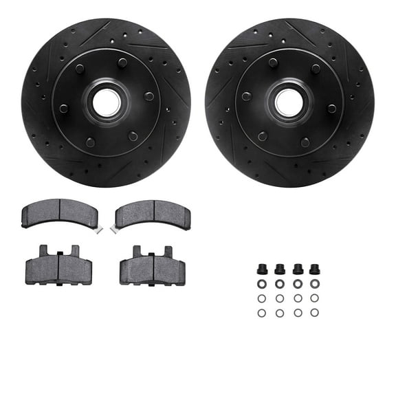 Dynamic Friction Company Front Brake Rotors-Drilled and Slotted-Black with Heavy Duty Brake Pads includes Hardware 8212-48082