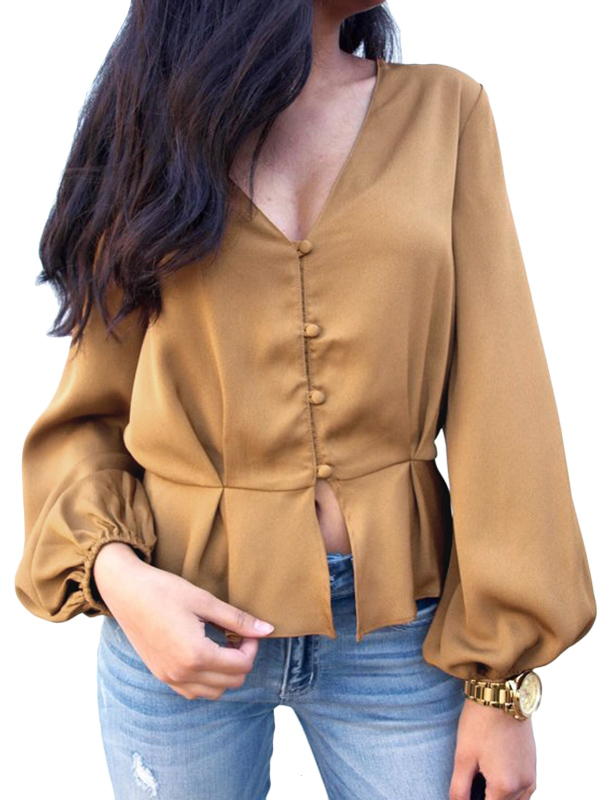button down ruffle blouse