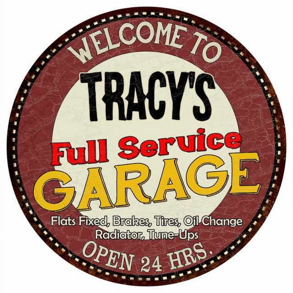 Tracy's Full Service Garage 14" Round Metal Sign Man Cave Decor 100140037236