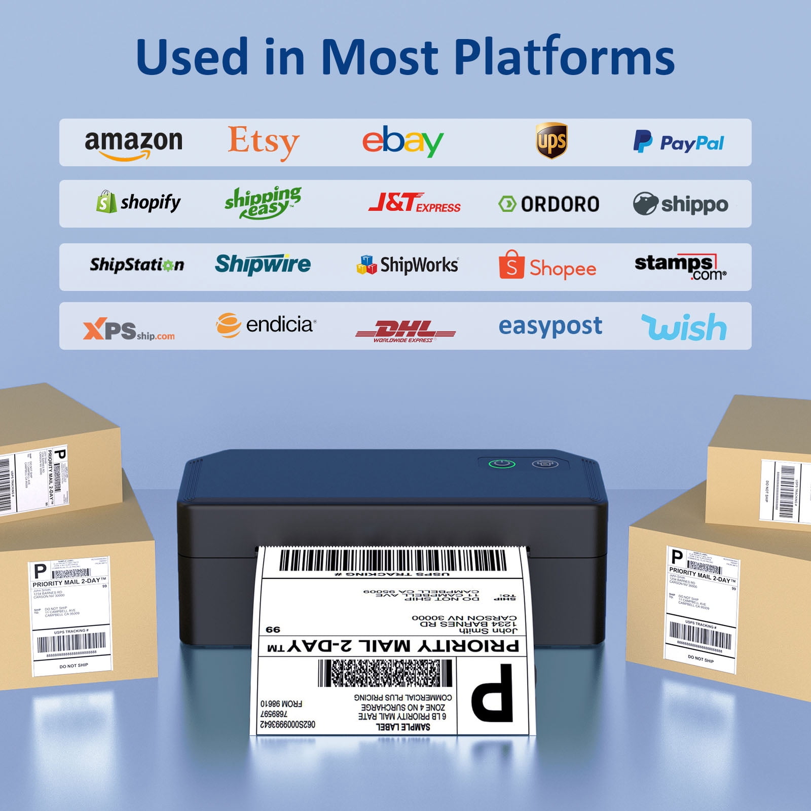 Shipping Label Printer 4x6, Bluetooth Thermal Label Printer for Small Business, Warehouse or Home Office, Compatible with Windows iOS Android Mac, USPS Amazon Ebay Etsy Black