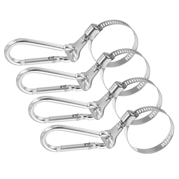 Uxcell Adjustable Flagpole Clips 0.8-1.5 Inch, Stainless Steel Flag Pole Clip Bracket Flagpole Rings with Hooks 4 Pcs