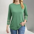 thumbnail image 2 of MIXUE Womens Summer Tops Solid Color O Neck Long Sleeve Business Casual Dressy Tunic Tshirts Streetwear,Green,XL, 2 of 5