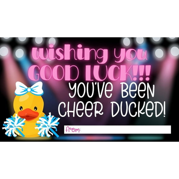 Youve Been Cheer Ducked Cards Tags Wishing You Luck  50 pk 2 x 3.5 Squad Game for Competition Put on Cars Pins Gift Team Activity