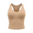 thumbnail image 5 of yoeyez Womens Workout Tank Tops with Built-in Shelf Bra Crew Neck Racerback Ribbed Cami Seamless Slim Fitted Yoga Tanks for Athletic, Gym, Running Beige,L, 5 of 7