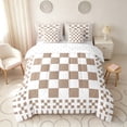 thumbnail image 3 of Manfei Retro Checkerboard King Bedding, Brown White Plaid King Bed in a Bag, Reversible 7pcs, 3 of 6
