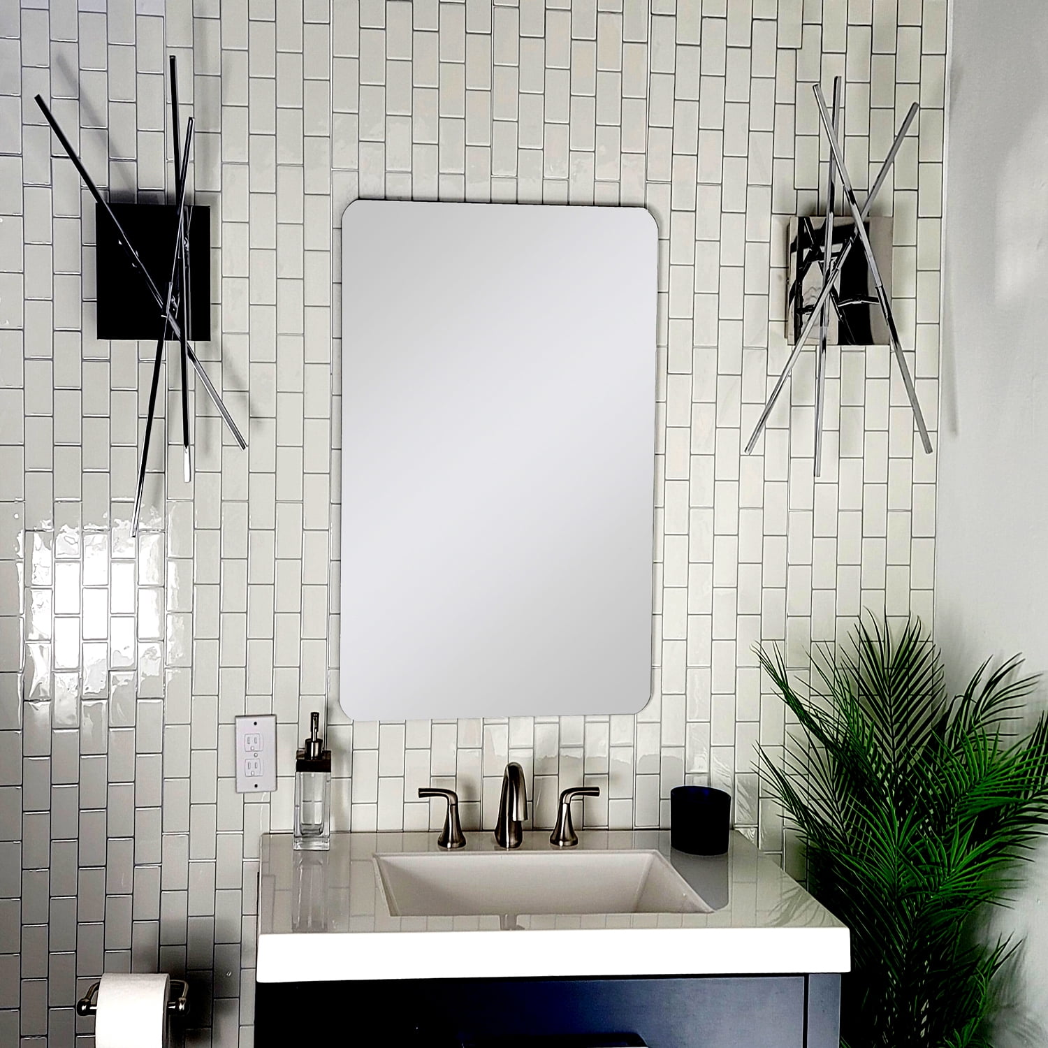 Barnard 19 in. W x 27 in. H Rounded Rectangular Frameless Bathroom Vanity Mirror