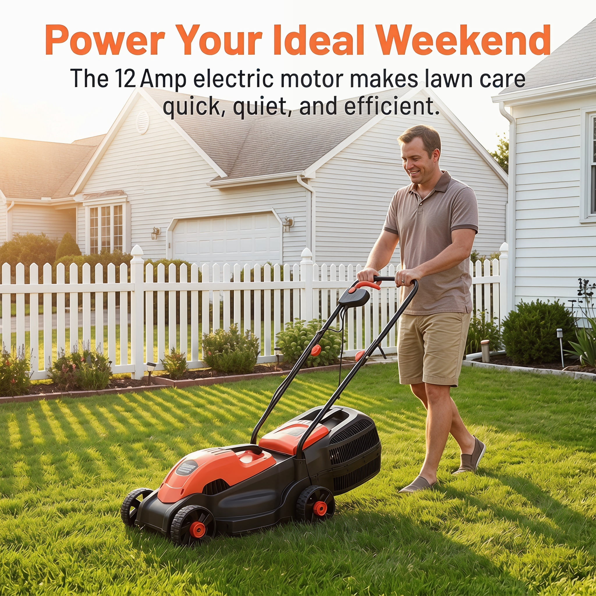 Kepooman 14” 12-Amp 120V Corded Electric Push Lawn Mower, Height Adjustable, with Grass Bag, Red