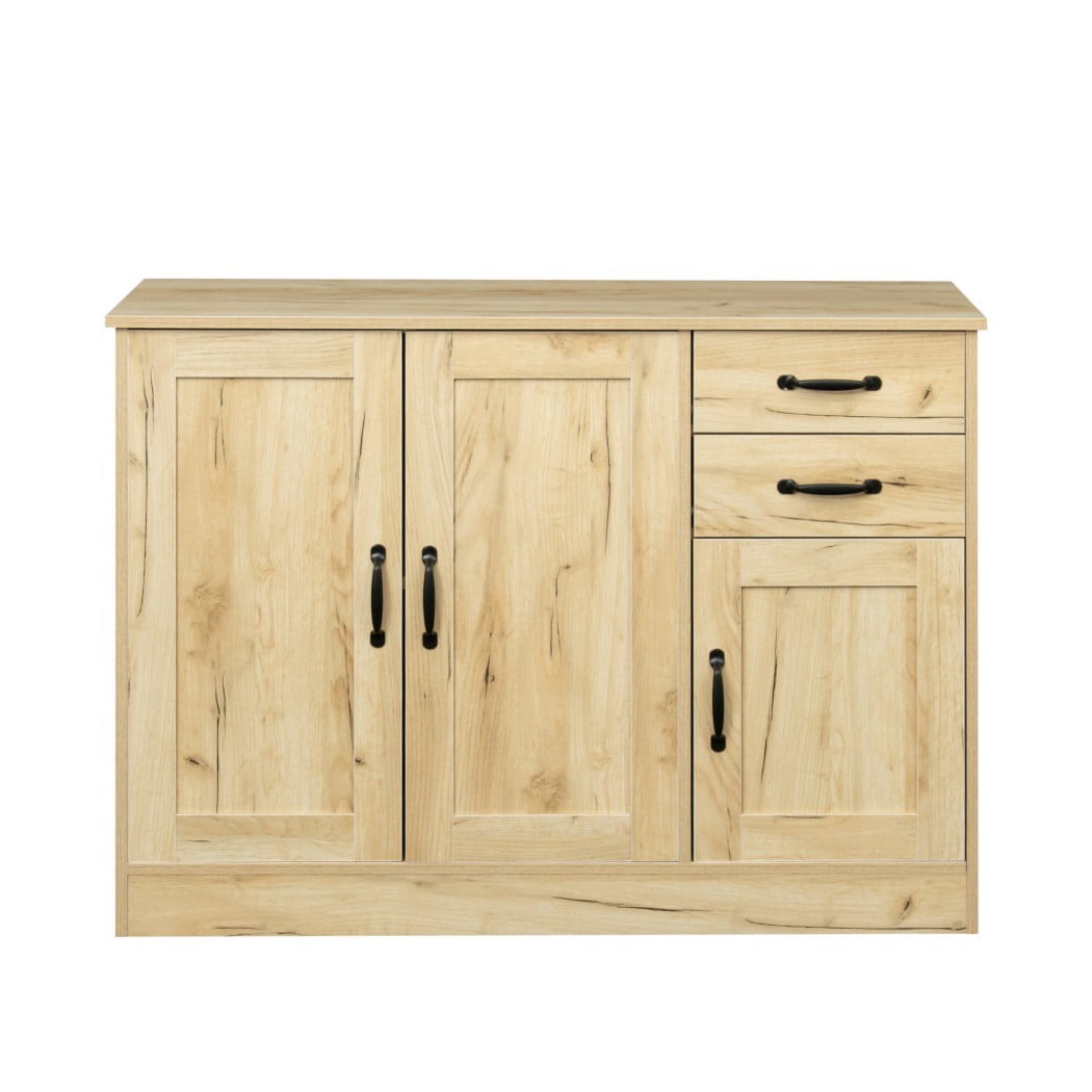 Modern Wood Sideboard Cabinet, 43.3" Buffet Storage Cabinet with 2 Doors, 2 Drawers & Adjustable Shelf, Console Table for Dining Room, Living Room & Entryway, Oak