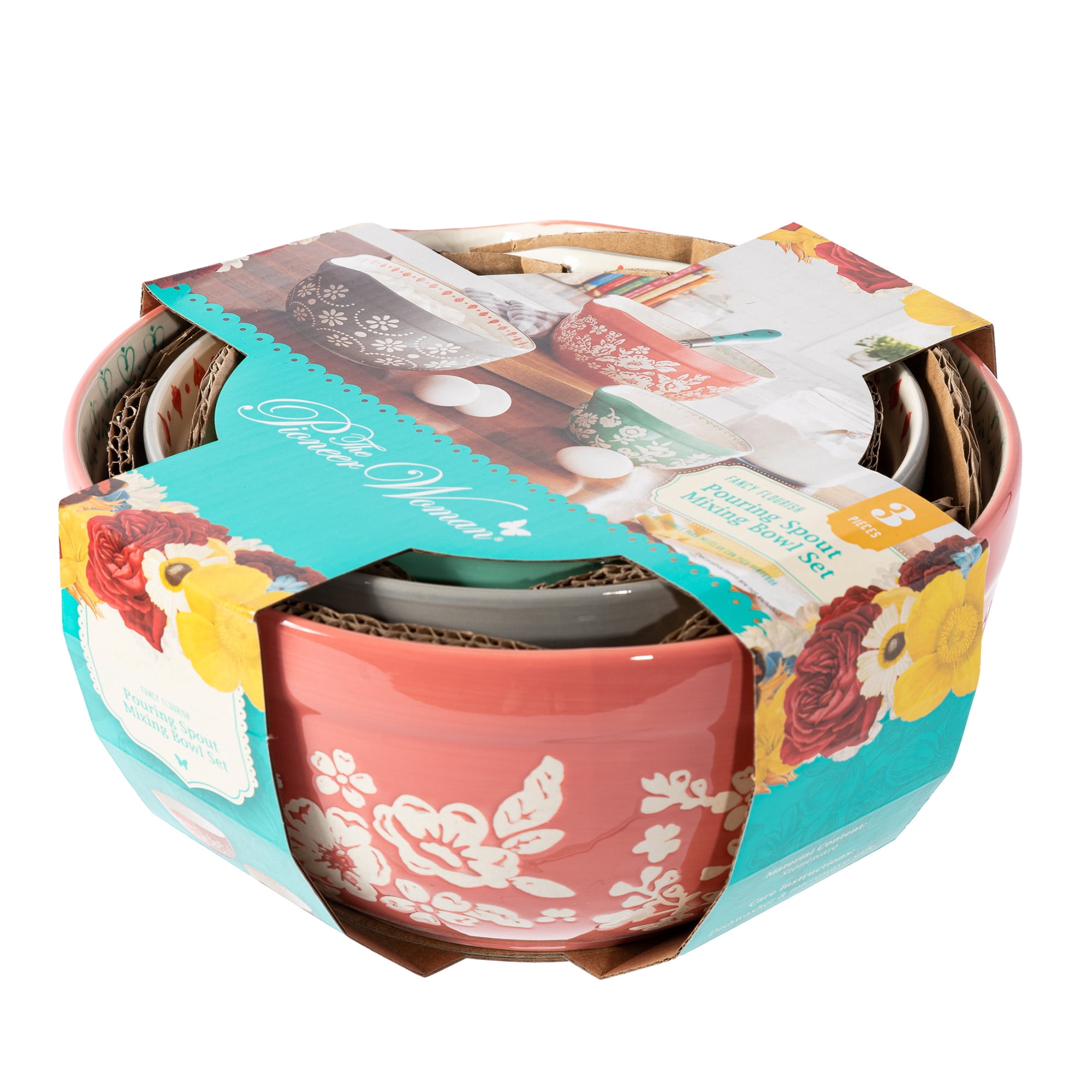 The Pioneer Woman Fancy Flourish 3-Piece Ceramic Mixing Bowl Set