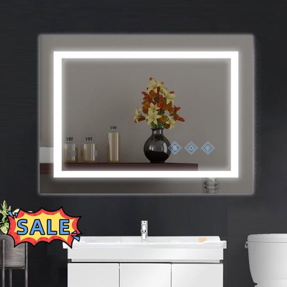 Tcbosik 48" x 36" LED Mirror with Lights, Vanity Mirror with Dimmable and Anti-Fog, Lighted Bathroom Mirror for Wall, Silver