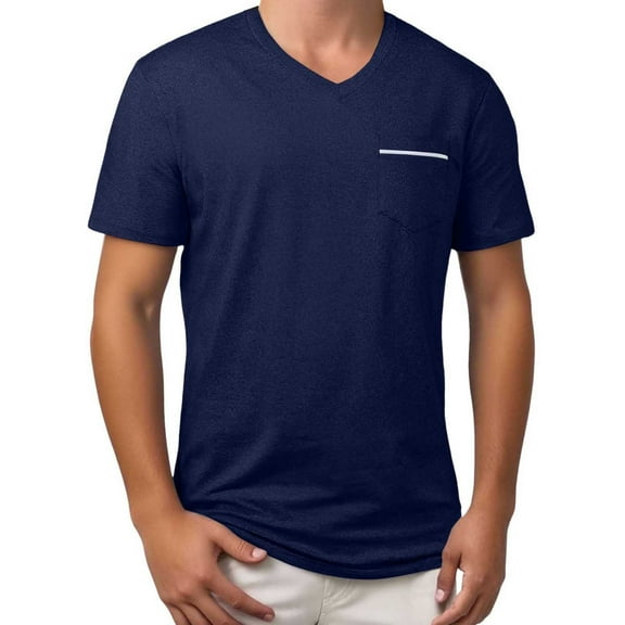 Men's Spring/Summer Solid Color V-Neck Chest Pocket T-Shirt Comfortable, Stylish, for Various Occasions, Available Sizes