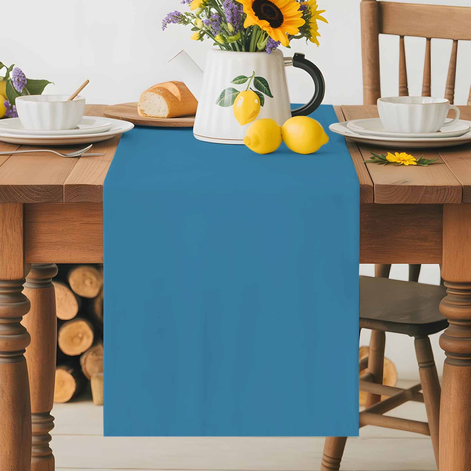 Modern Marine Ocean Pure Blue Table Runner 90 Inches Long, Minimalist Solid Color Art Table Runners Tabletop Scarf Kitchen Dining Tables Decoration for Home Party Indoor Outdoor
