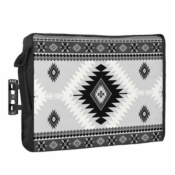 Outdoor TV Cover 48 to 50 Inches, Aztec Southwestern Ethnic Tribal Style Geometric Black Grey Waterproof TV Cover with Remote Control Pocket, Flat Screen TV Cover Protector for Outside TV