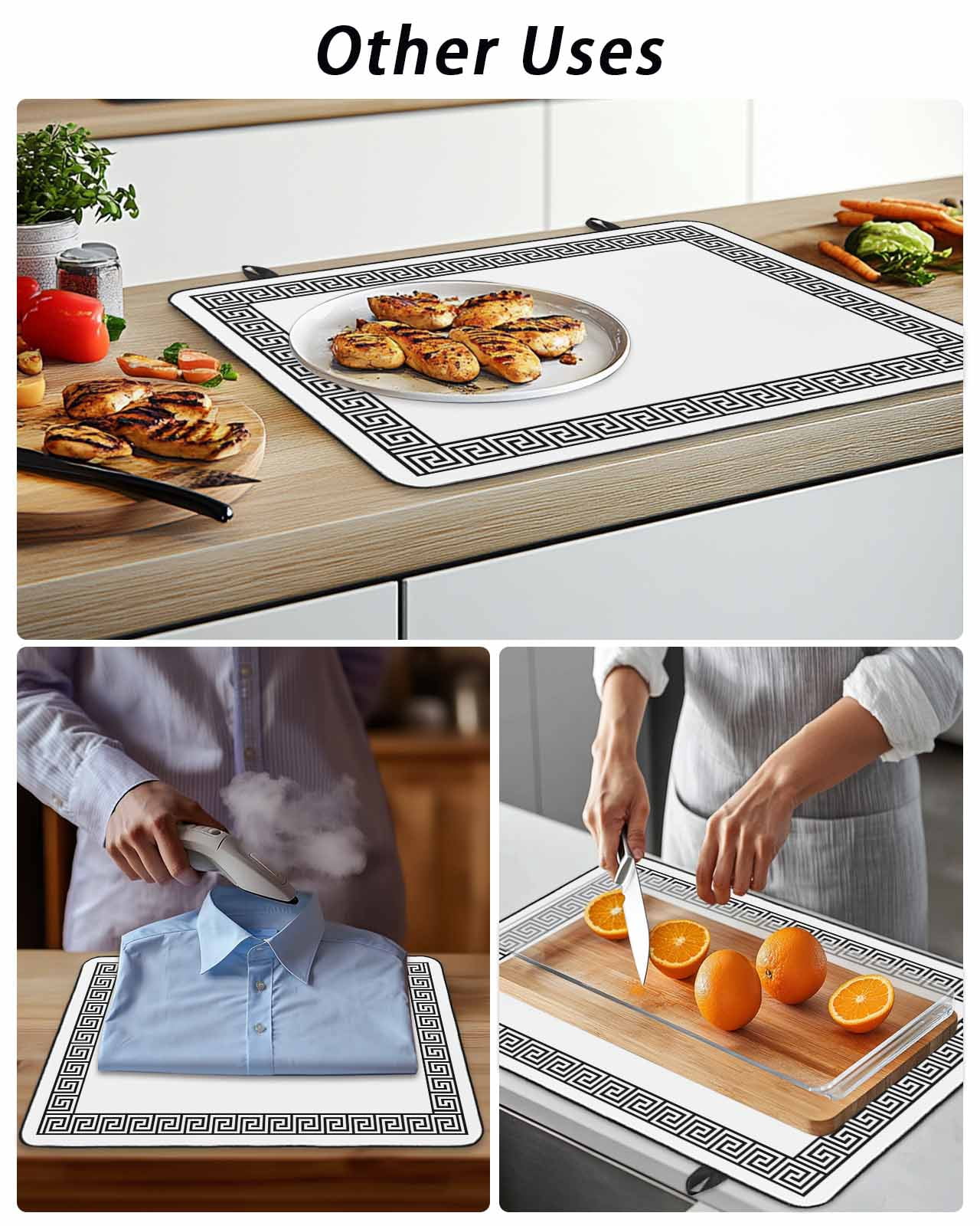 Stove Top Covers for Electric Stove, Black Geometric Glass Stovetop Cover Protector, Modern Key Greek Design Abstract Art Induction Cooktop Protector Oven Mat for Kitchen Countertop 24"x21"