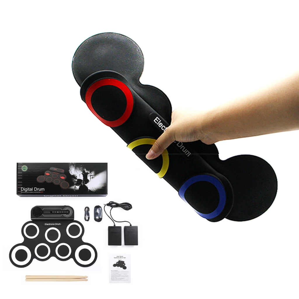 MOMOJIA Rechargeable Electronic Drums Set Folding Silicone Practice Pad with Drumsticks Foot Pedal For Children Music Lovers