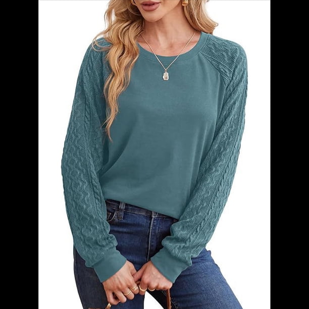 Sudaderas para Mujer, Suéteres de Cuello Redondo con Mangas de Punto , Moda 2025 Azul Mar M