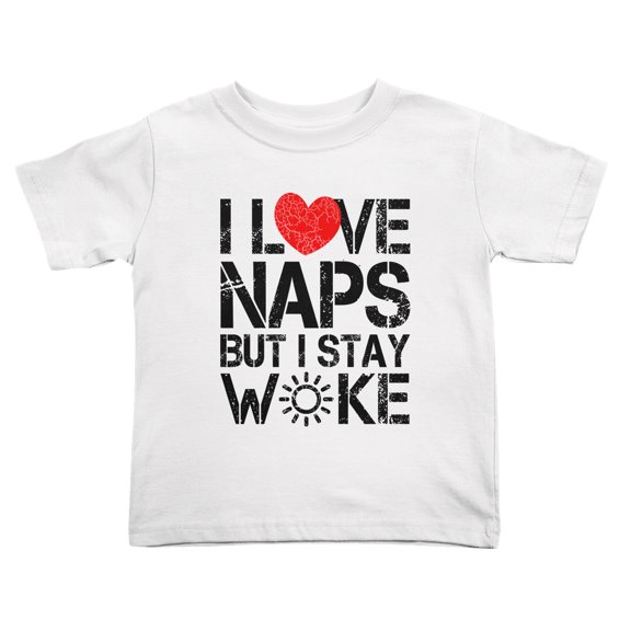 I Love My Naps But I Stay Woke Cute Toddler T Shirts for Boys Girls (White, Youth L)