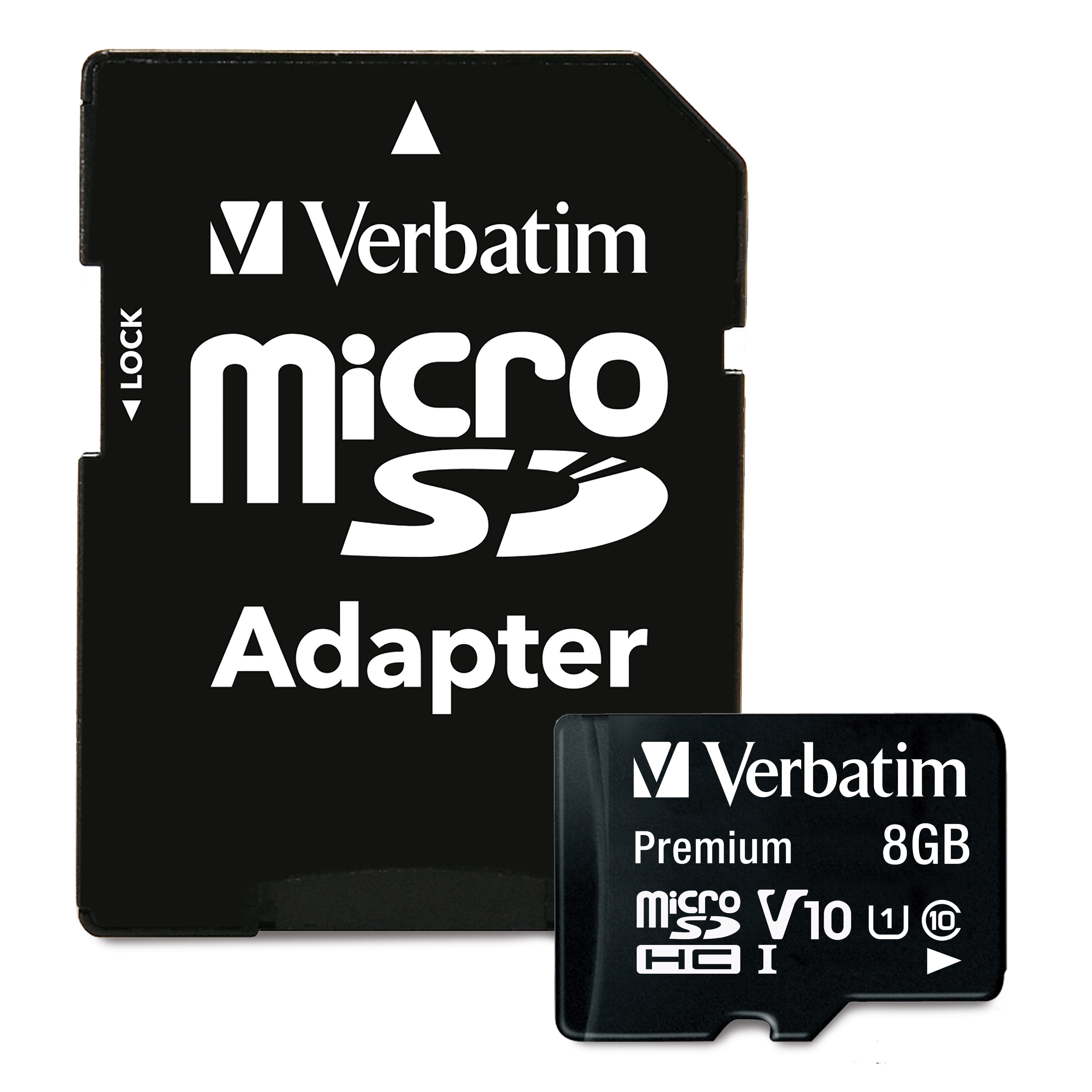 Verbatim 8GB Premium microSDHC Memory Card with Adapter, UHS-I V10 U1 Class 10, 20 pk.