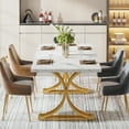 thumbnail image 2 of Fnova 63" Modern Dining Table, Rectangular White Faux Marble Top Kitchen Table, Stylish Metal Trestle Legs, Seats 4 to 6 for Dining Room & Kitchen, Living Room, 2 of 12