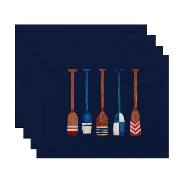 Simply Daisy, 18 x 14 Inch, Oar Multi Painted, Geometric Print Placemat (Set of 4), Navy Blue