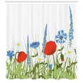 thumbnail image 3 of Spring Shower Curtain, Bloomed Poppy and Chamomile Among Wild Herbs and Grasses, Fabric Bathroom Set with Hooks, 69W X 70L Inches, Apple Green Scarlet and Azure Blue, by Ambesonne, 3 of 3