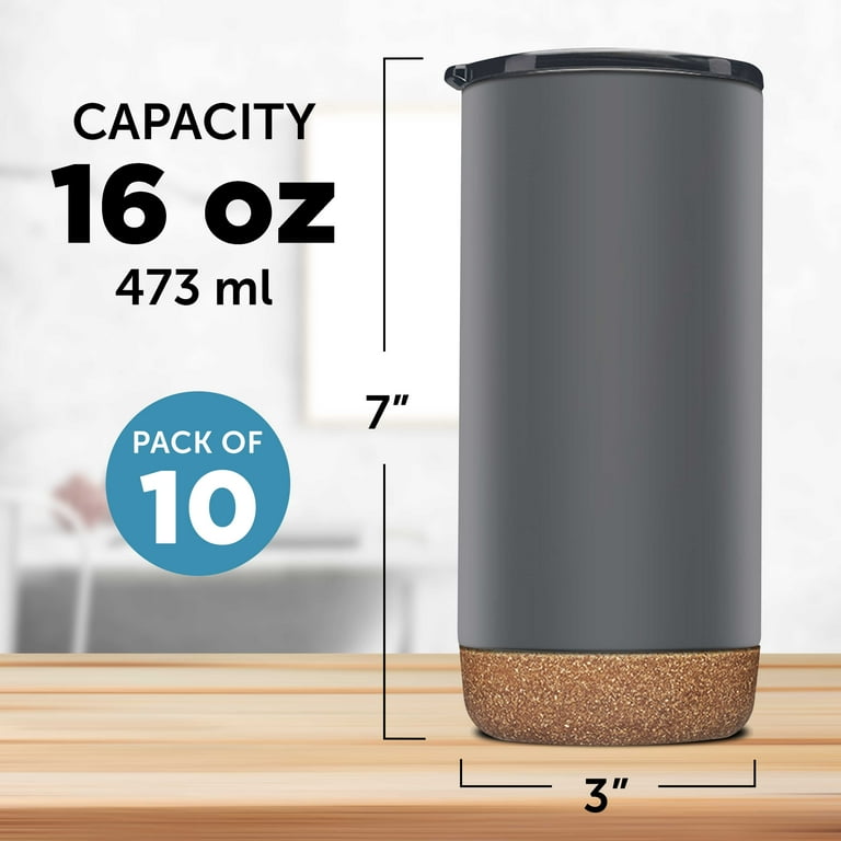 Travel Tumblers with Cork Bottom 16 oz. Set of 10, Bulk Pack - Double Wall  Insulated, Matte Finish, Perfect for Iced Coffee, Soda, Other Beverages -  ...