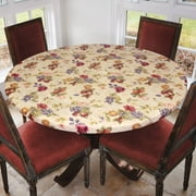 LAMINET Deluxe Elastic Edged Flannel Backed Vinyl Fitted Table Cover - All-Over Leaves Pattern - Small Round - Fits Tables up to 40" - 44" Diameter (ETLEAV48)