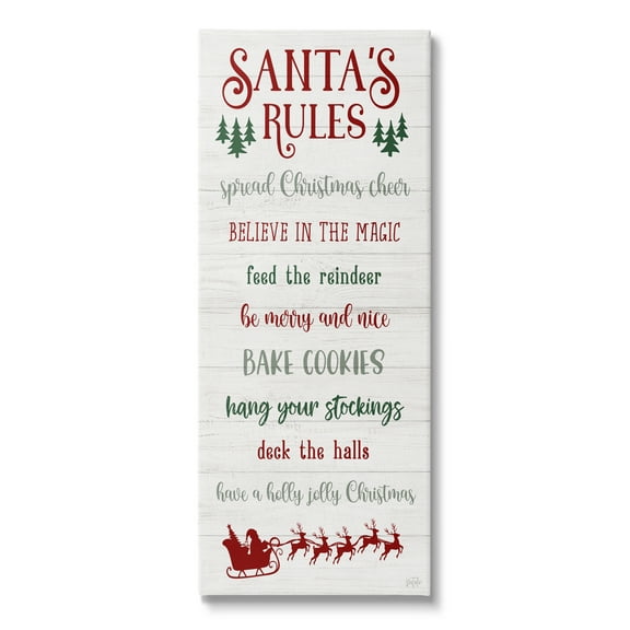 Stupell Industries Santa's Rules Holiday Holiday Painting Gallery Wrapped Canvas Art Print Wall Art, 13 x 30