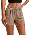 thumbnail image 4 of Womens Loose Waffle Knit Shorts Elastic Waist Drawstring Lounge Shorts Casual Summer Workout with Pockets Coffee 2XL, 4 of 8
