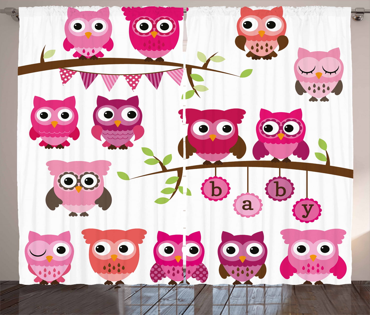 Two lovely Cute Owls Kid 3D Blockout Photo Printing Curtains Draps Fabric Window 