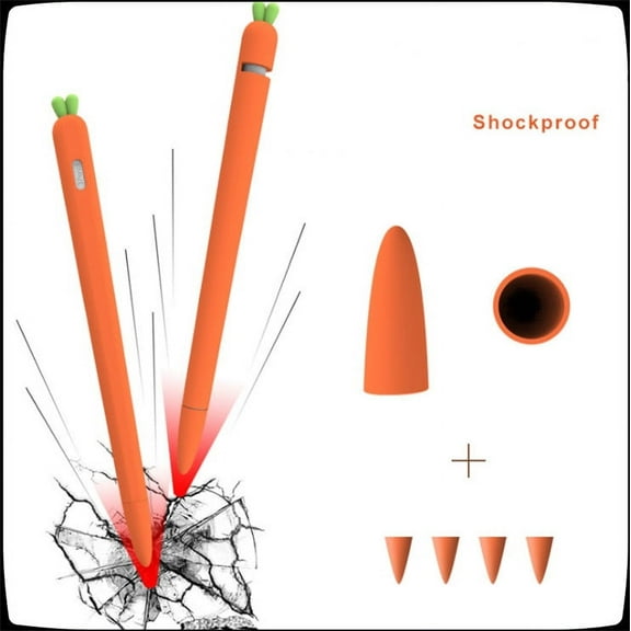 LNGOOR For Apple Pencil Silicone Holder Sleeve for 2nd Generation Protective Skin Cover Magnetic case and Nib Cover Non-Slip Smooth Grip Cute Carrot Accessories with Pencil Tip Cover for iPad Pro