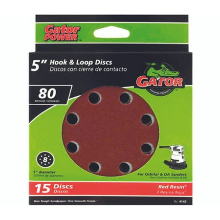 

Ali 4142 Gator 5 Inch 8 Hole Hook And Loop Aluminum Oxide Sanding Discs 80 Grit Coarse 15 Pack