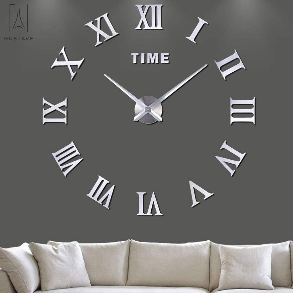 GustaveDesign Modern 3D DIY Large Wall Clock, Frameless Mirror Surface