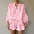 thumbnail image 2 of WAYUTE Womens Sets 2 Piece Outfits Oversized Solid Color Summer Shorts and Shirt Top V Neck Cozy Shirt Vacation Trendy Casual Wear, 2 of 7