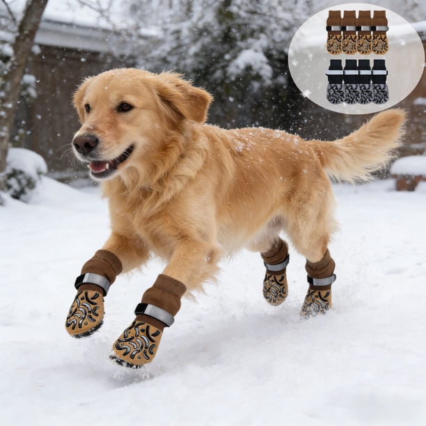 Calcetines impermeables antideslizantes para perro Pack de 4 – Suela ajustable con correa, botines antideslizantes para interiores y exteriores, poliéster transpirable, marrón gris, varias tallas