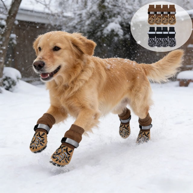 Calcetines impermeables antideslizantes para perro Pack de 4 – Suela ajustable con correa, botines antideslizantes para interiores y exteriores, poliéster transpirable, marrón gris, varias tallas