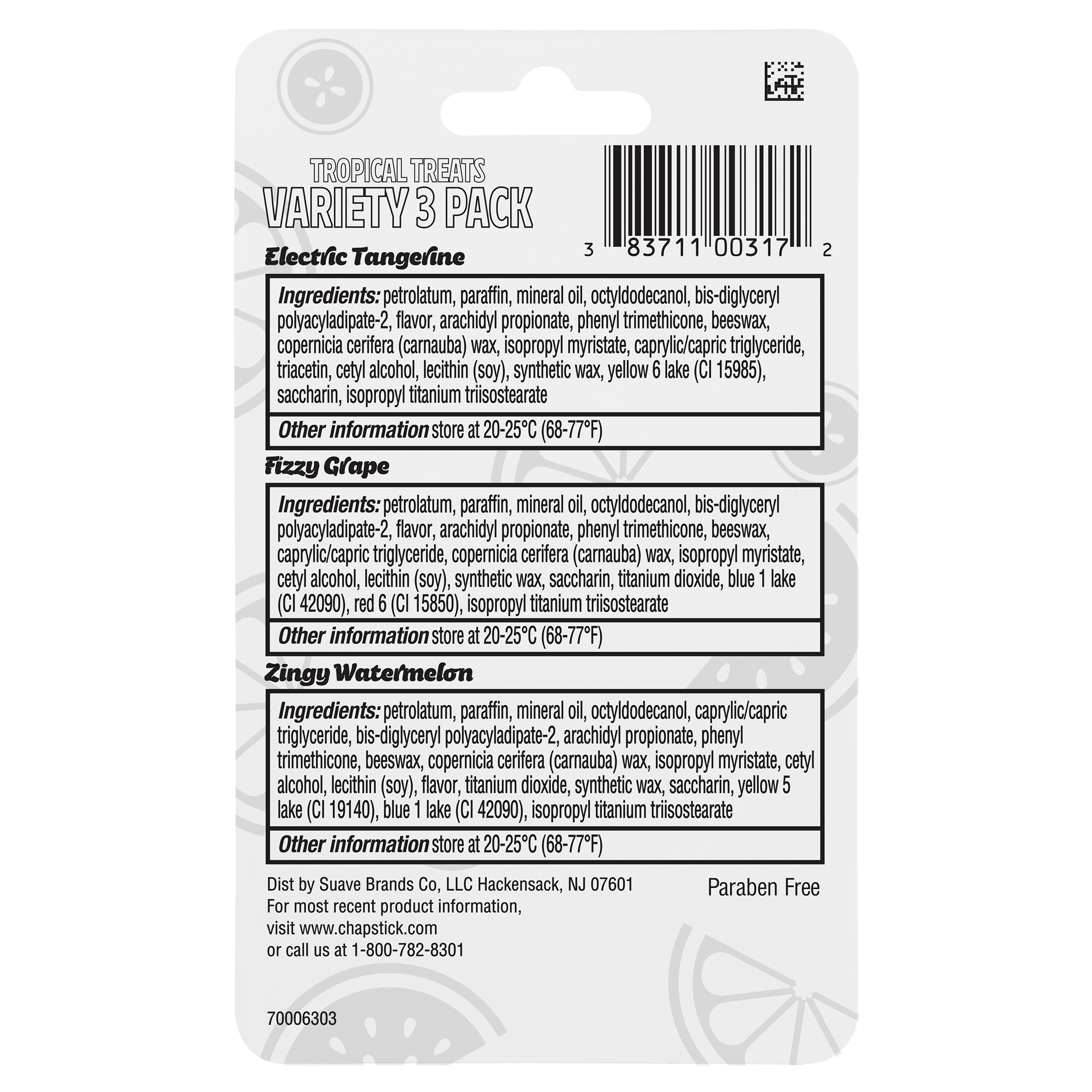 (2 pack) ChapStick Tropical Treats Flavored Lip Balm, Watermelon, Tangerine & Grape, 3 Pack