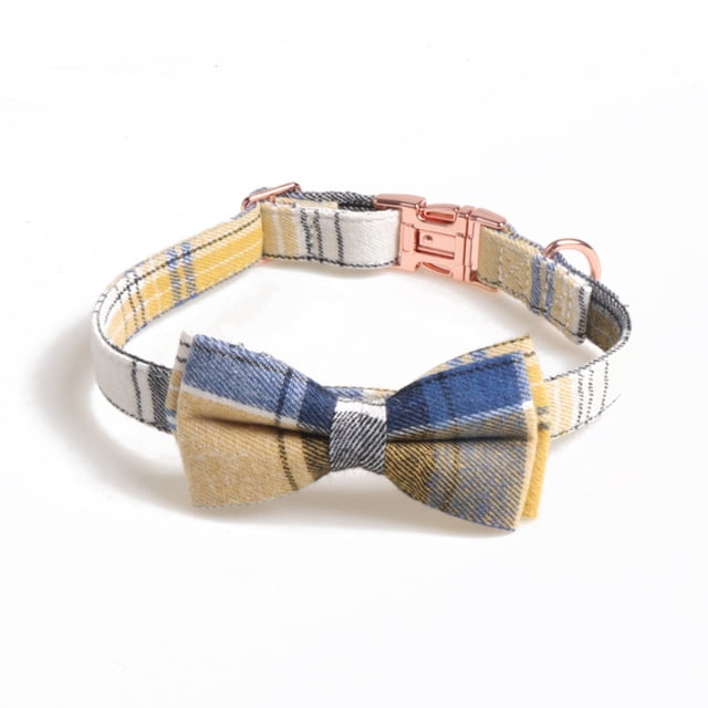 Cotton Plaid Bow Tie Dog Collar , Quick Release Buckle, Cotton Adjustable Collars for Small Medium Large Dogs