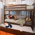 thumbnail image 2 of Max & Lily Solid Wood Twin over Twin Bunk Bed with Storage Trundle for Kids, Walnut, 2 of 15