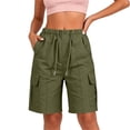 thumbnail image 2 of Women's Comfortable Elastic Waist Shorts with Pockets, Solid Pocket Button Front Stretchy Casual Shorts, Lounge Athletic Daily Wear Summer Capri for Women | UKHCCC,Army Green L, 2 of 8