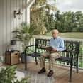 thumbnail image 2 of Zimtown 50in Outdoor Metal Patio Bench, Cast Iron Frame with PVC Rose Backrest and Curved Seat for Garden, Porch, Entryway, Black, 2 of 11