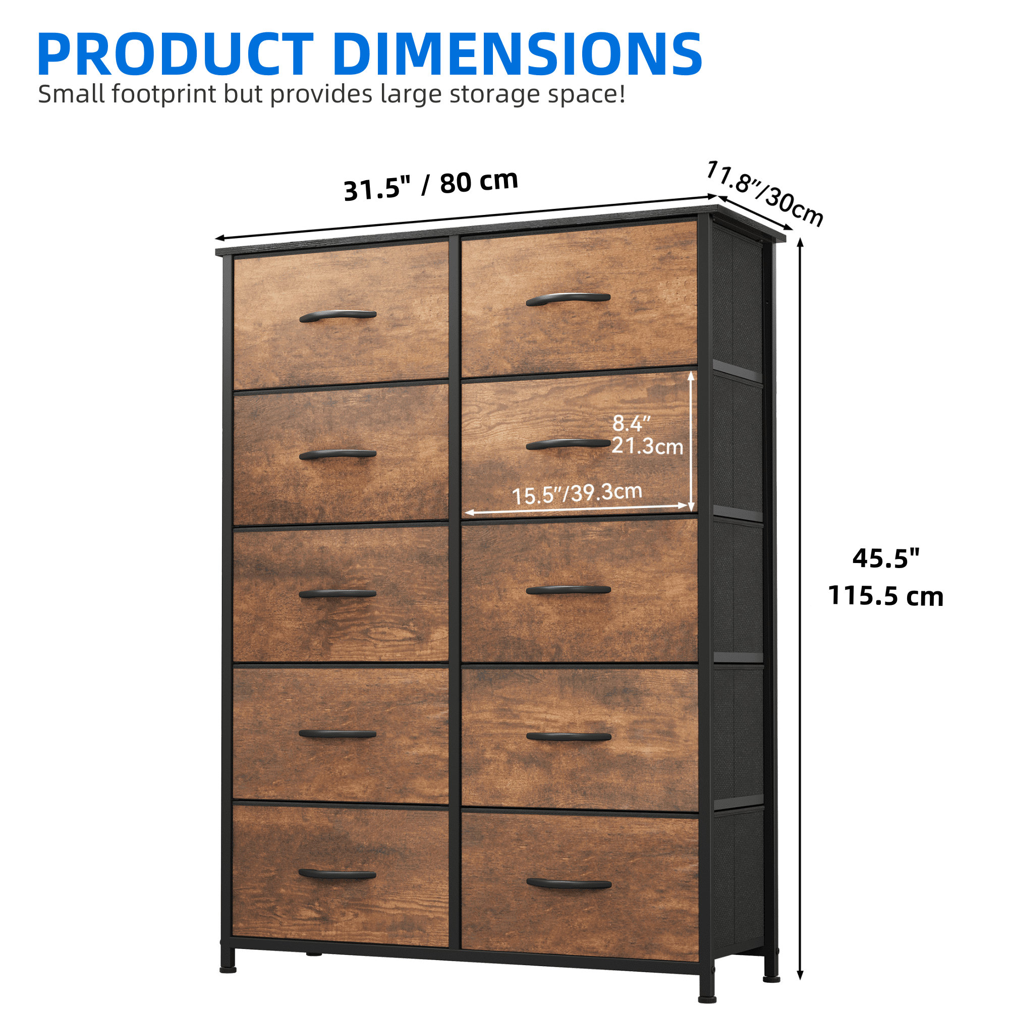 Uforic 10-Drawer Fabric Dresser for Adults, Chest of Drawers for Bedroom Organization, Brown